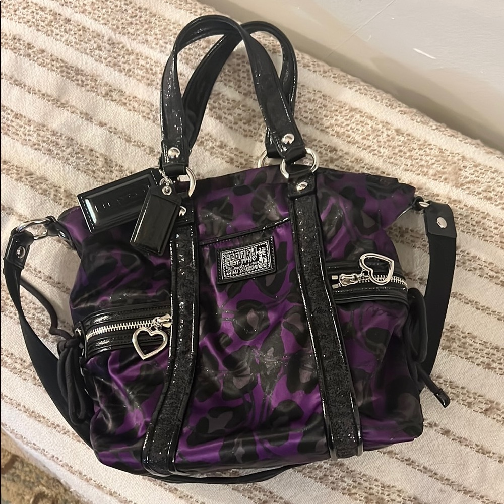 Purple and Black Poppy Shoulder Bag